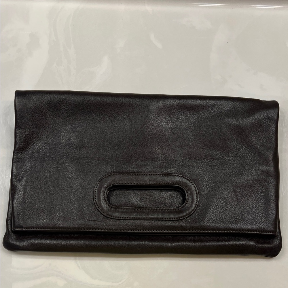 Vintage Stone Mountain Dark Brown Leather Clutch Bag in New Condition